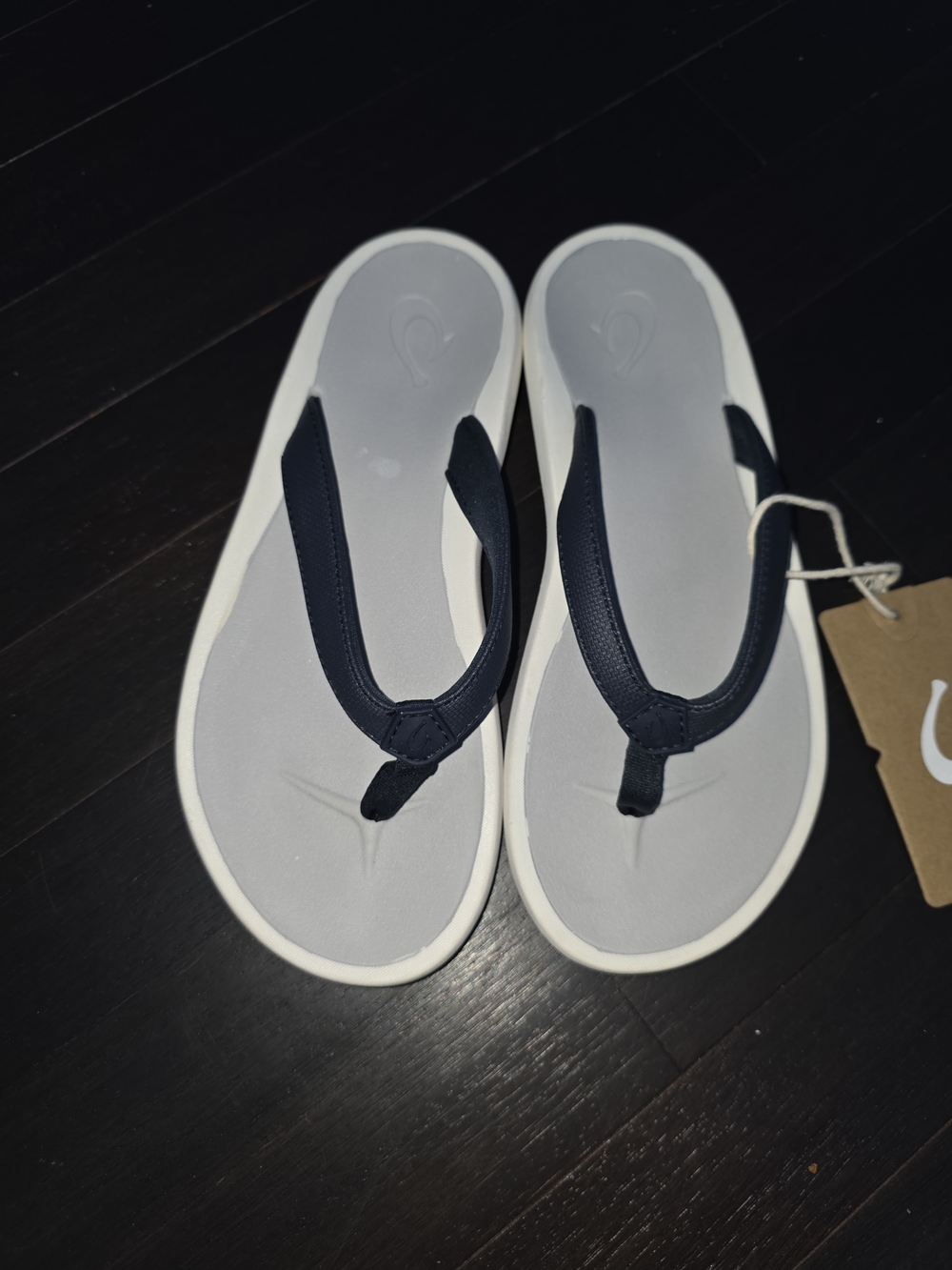 Womens Navy and Light Gray Olukai Flip Flops